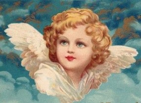 Vintage Victorian Angel Blue Graphic Image Art Fabric Block
