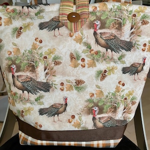 Bolso de mano Doodaba hecho a mano con diseño de pavos, pájaros y acción de gracias