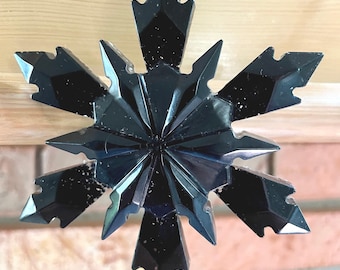 Black Glitter Resin Snowflake Ornament Halloween Christmas Doodaba