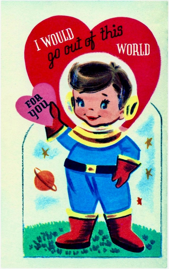 Vintage Mid Century Modern Valentine 50er 60er Astronaut Herz