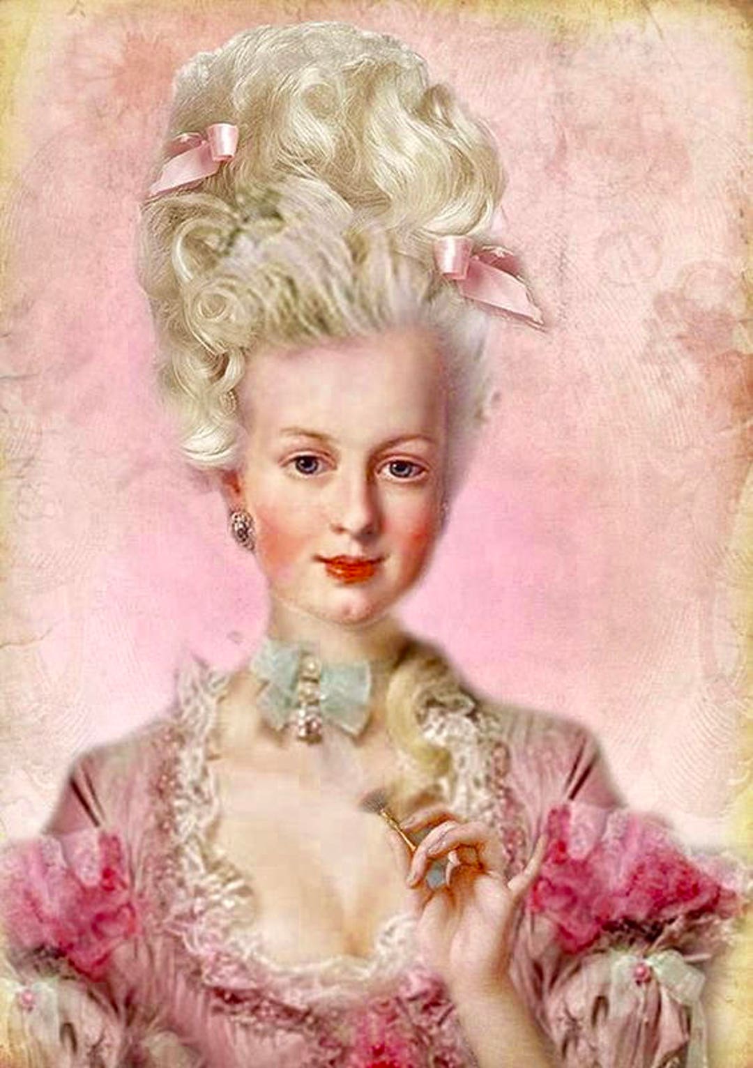 Vintage Marie Antoinette Pink Graphic Image Art Fabric Block