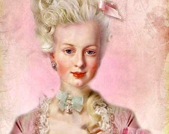 Vintage Marie Antoinette Pink Graphic Image Art Fabric Block Doodaba Barbiecore