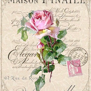 Vintage Victorian French Pink Rose Stamp Postmark Graphic Image Art Fabric Block Barbiecore Doodaba
