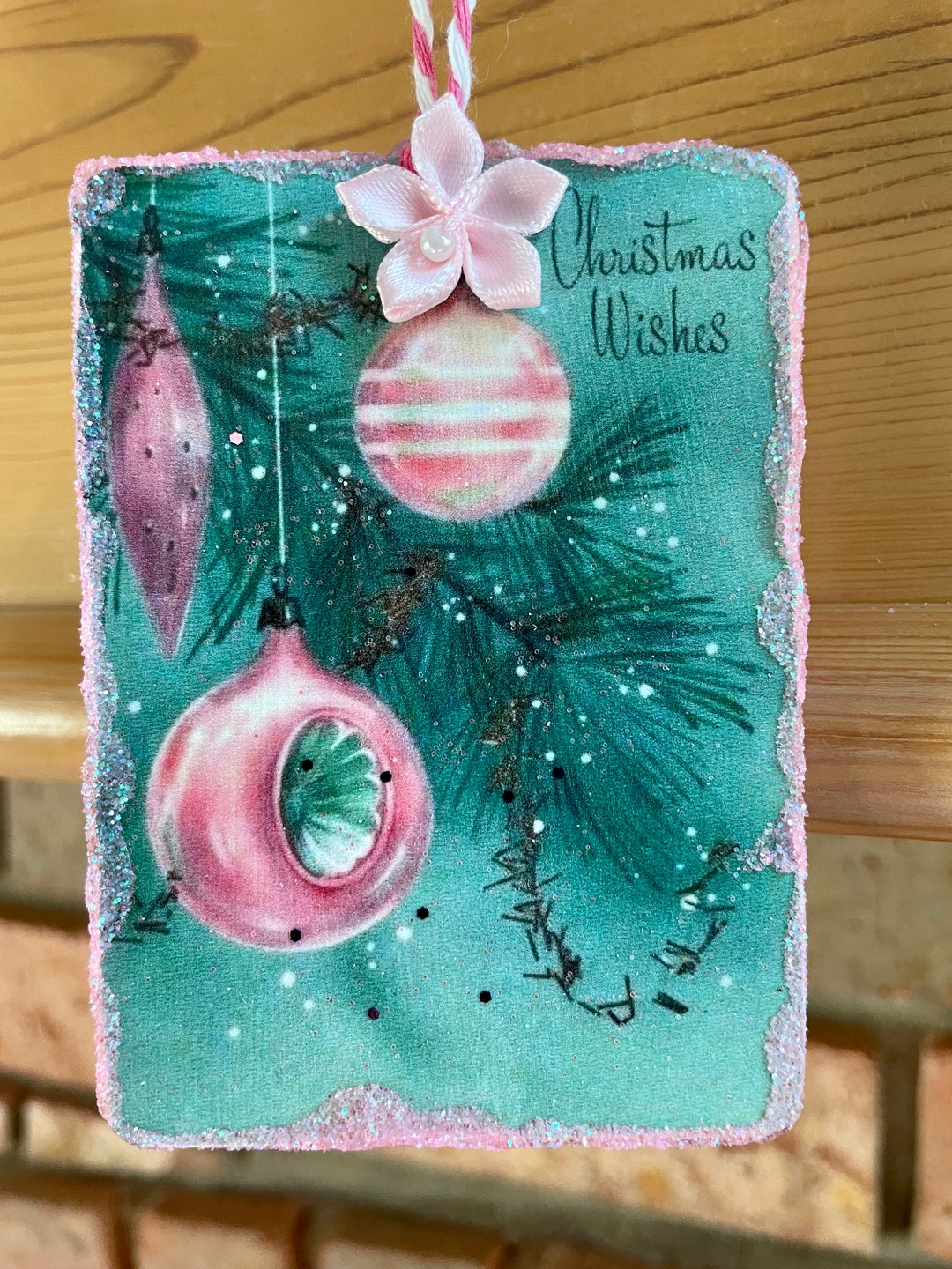 vintage-pink-christmas-tree-ornaments-mcm-image-decoupaged-ephemera