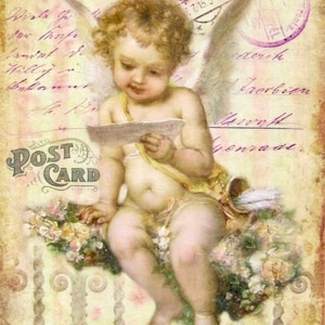 Vintage vittoriano angelo cherubino cupido San Valentino cuore timbro postale carta grafica immagine arte tessuto blocco Doodaba