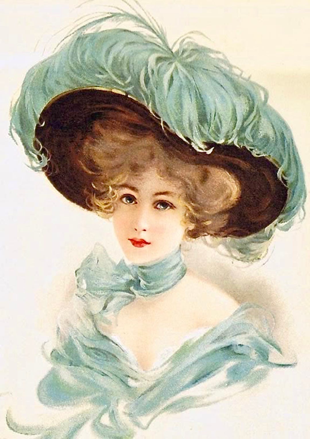 Vintage Victorian Green Feather Hat Lady Victorian Graphic Image Art ...