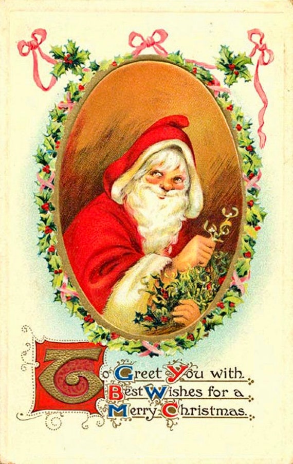 Vintage Santa Claus Holly Christmas Graphic Image Art Fabric - Etsy