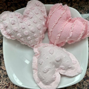 Pink Primitive Set of Three Vintage Chenille Heart Fabric Dough Bowl Filler Ornie Tiered Tray Shabby Chic Handmade Doodaba