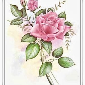 Vintage Victoriaanse roze roos bladeren grafische afbeelding kunst stof blok Doodaba Barbiecore