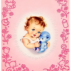 Vintage 50s Mid Century Modern MCM Baby Pink Girl Graphic Image Art Fabric Block Doodaba 8 x 10 Barbiecore
