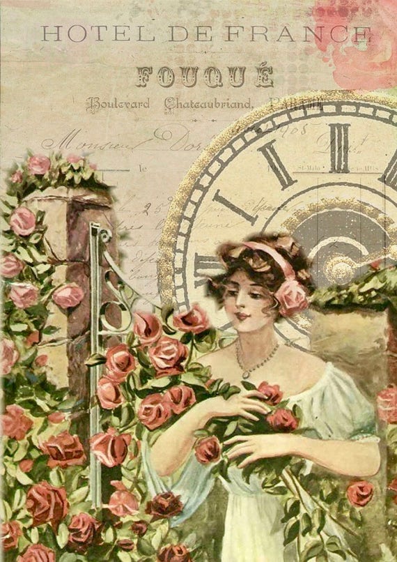 Victorian Lady Pink Roses Fabric Block French Graphic Doodaba - Etsy