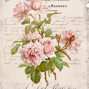 Vintage Victorian Look Pink Rose Paris French Graphic Image Art Fabric Block Barbiecore Doodaba