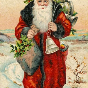 Victorian Vintage Santa Claus Victorian Bells Christmas Graphic Image Art Fabric Block Doodaba
