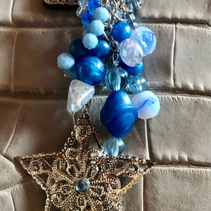 Blue Silver Star Purse Charm Keychain Clip Backpack Junk Journal Accessory Shabby Chic Handmade Doodaba