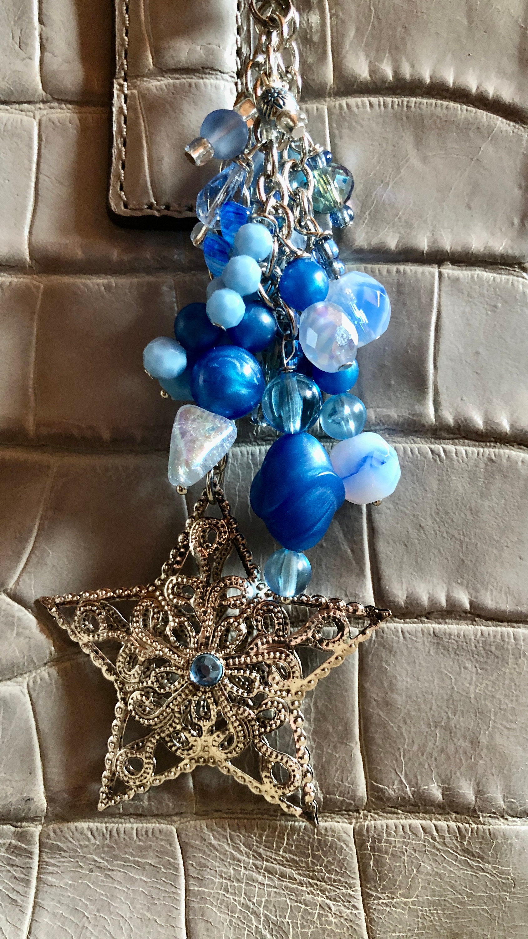 Blue Silver Star Purse Charm Keychain Clip Backpack Junk Journal Accessory Shabby Chic Handmade Doodaba