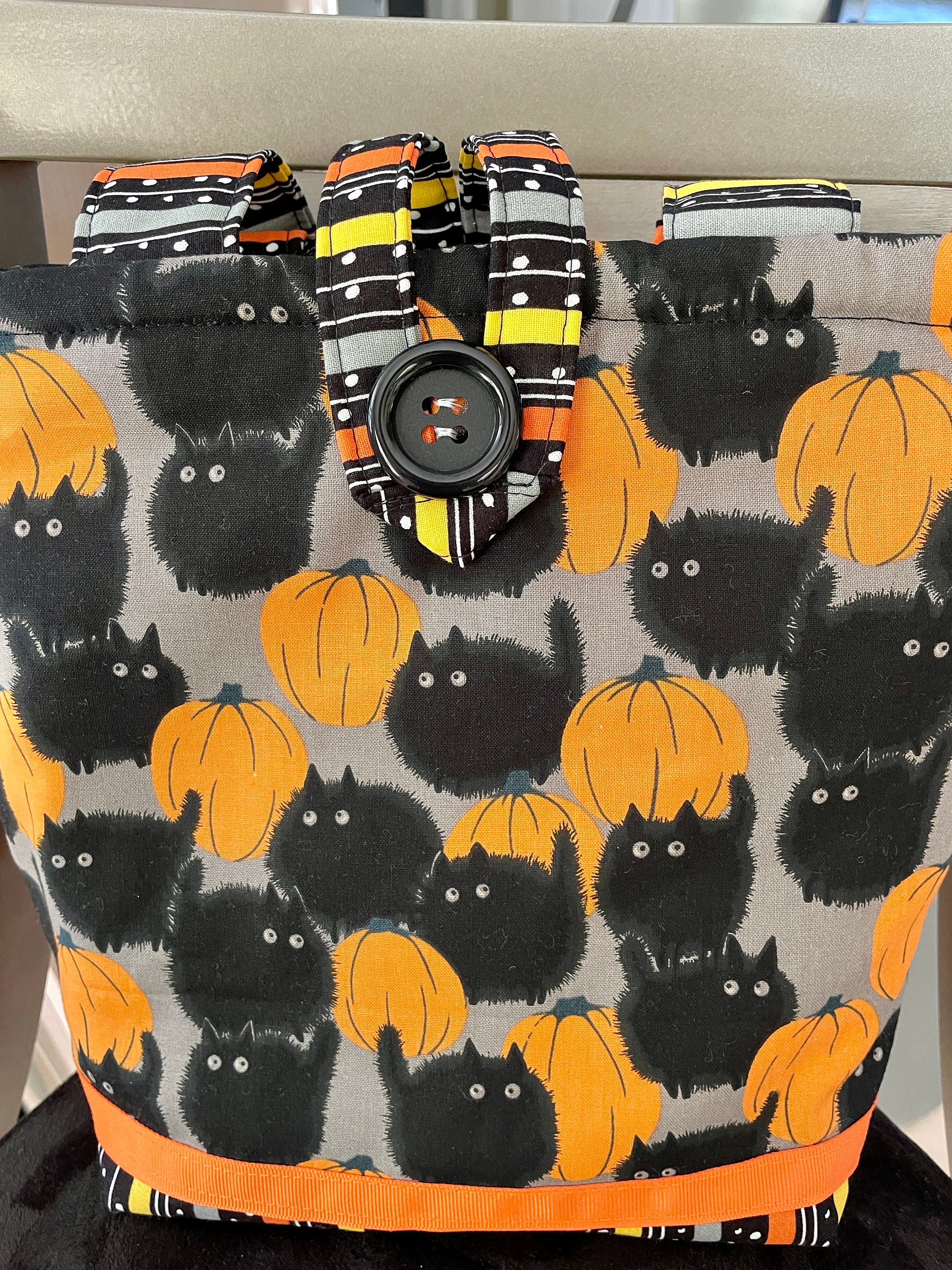 Halloween Cats Kittens Pumpkins Orange Black Tote Bag Handmade Doodaba Handbag