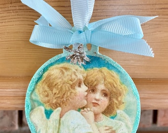 Angels Cherubs Christmas Wood Ornament Doodaba