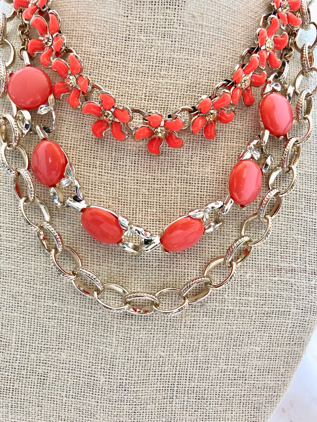 Vintage Repurposed Coral Orange Daisy Thermoset Rhinestone - Etsy