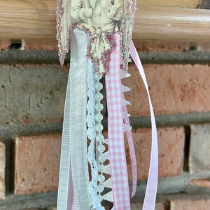 Victorian Vintage Paper Doll Vintage Image Angel Pink Ribbons German Glass Glitter Ephemera Card Stock Ornament Shabby Chic Handmade Doodaba