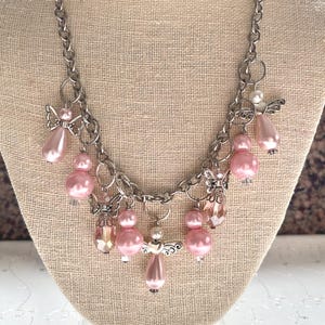 Pink Angel Pearl Crystal Necklace Assemblage Doodaba image 2
