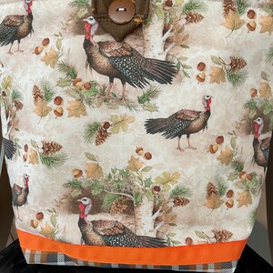 Bolso de mano Doodaba hecho a mano con diseño de pavos, pájaros y acción de gracias