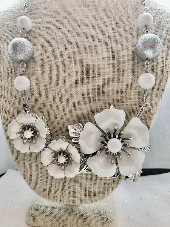 Repurposed Vintage White Enamel Flower Upcycled A… - image 1