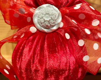 Christmas Valentine Red Velvet White Floral Button Ball Bauble Reversible Ball Ornament Shabby Chic Shatterproof Handmade Doodaba