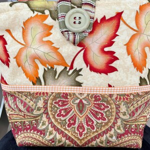 Bolso de mano Doodaba hecho a mano con hojas de otoño, color verde óxido y naranja, para Acción de Gracias
