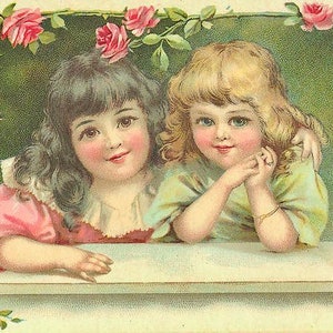 Victorian Vintage Girls Pink Roses Children Graphic Image Art Fabric Block Barbiecore Doodaba