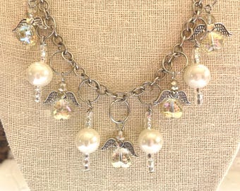 Angels Pearls Assemblage Statement Necklace Doodaba