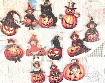 Halloween Ornaments Wood Set of 12 Doodaba