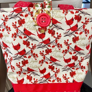 Bolso de mano dorado navideño con diseño de pájaros rojos y bayas de Cardenales, hecho a mano, Doodaba