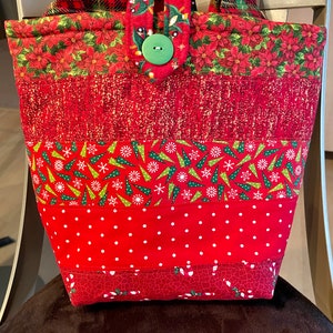 Bolso de mano Doodaba hecho a mano con diseño navideño de árboles de Pascua, bastones de caramelo y flores de pascua rojas y verdes