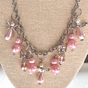 Pink Angel Pearl Crystal Necklace Assemblage Doodaba image 1