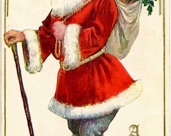 Vintage Victorian Santa Claus Victorian Christmas Art Fabric Block 7" x 11" Doodaba