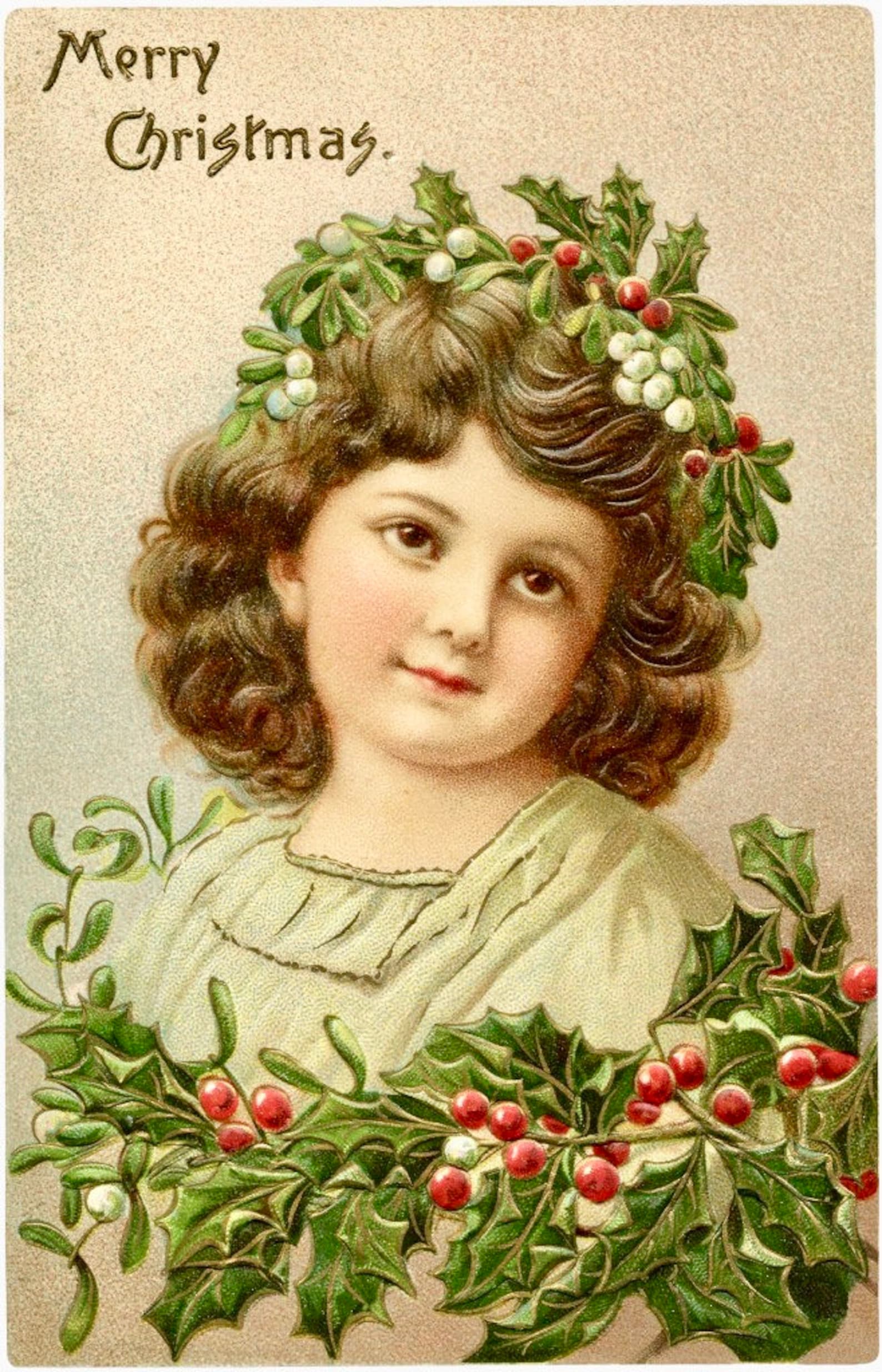 Vintage Christmas Girl Holly Graphic Image Art Fabric Block Doodaba Etsy