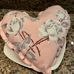 Pink Rose Gray Vintage Wilendur Tablecloth Heart Accent Pillow Barbiecore Shabby Chic Handmade Doodaba