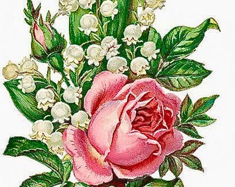 ヴィンテージ ビクトリア朝 ピンクローズ スズラン グラフィックイメージアート ファブリックブロック ドゥーダバ バービーコア