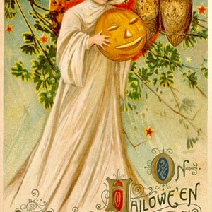 Vintage viktorianischer Halloween-Hexe Witchcore Eulen-Kürbis Grafik-Bild-Kunst-Gewebe-Block Doodaba