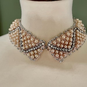 Vintage Pearl Rhinestones Silver Beading Collar Detached Doodaba