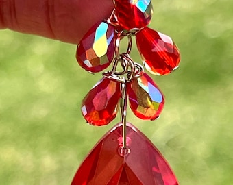Red Crystal Prism Glass Waterfall Suncatcher Ornament Rear View Mirror Doodaba