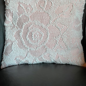 Pink White Roses Vintage Cotton Candlewick Chenille Patchwork Shabby Chic Pillow Handmade Doodaba Lake Patio Porch