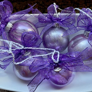 Lavender Christmas Ornament, Handmade Glitter Balls, Christmas