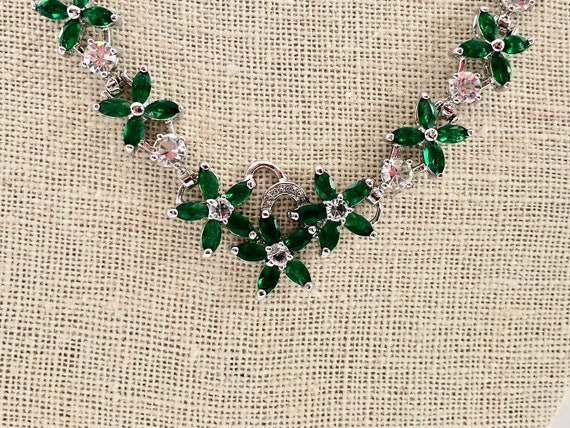 Vintage Emerald Green Clear Rhinestone Wedding Br… - image 1