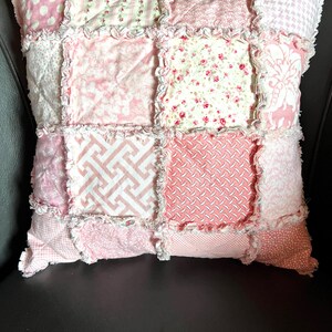 Mauve Pink Ragged Edge Rag Quilted Patchwork Pillow Doodaba