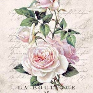 Carte postale vintage victorienne rose rose fleurs image graphique art bloc de tissu Doodaba Barbiecore