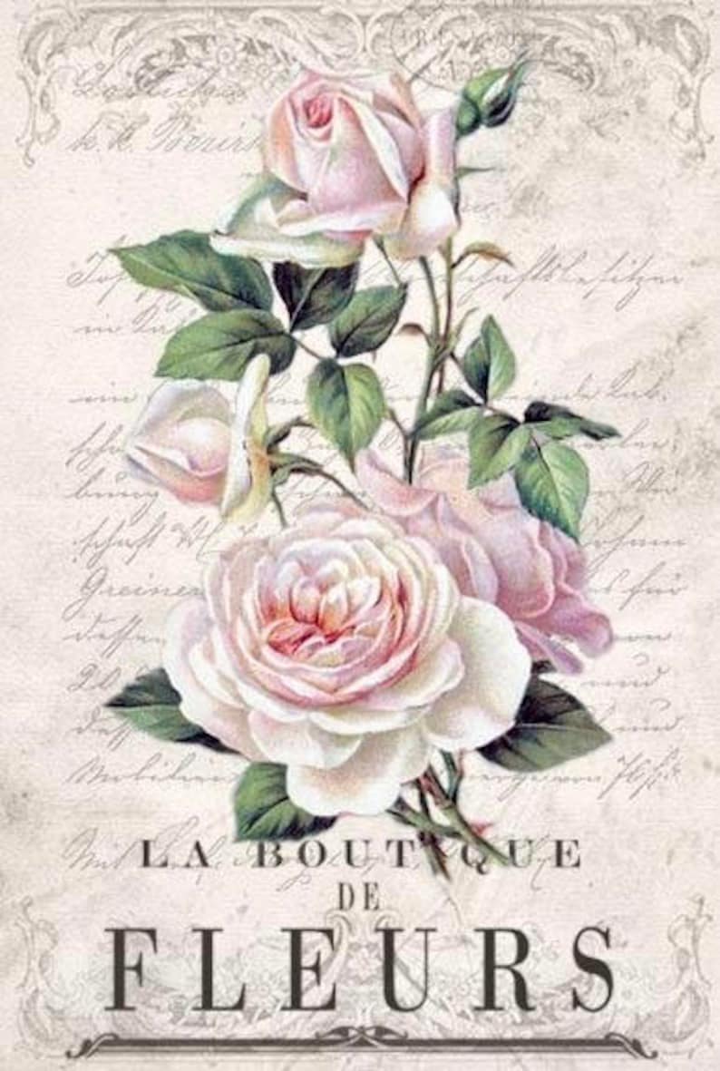 Vintage Pink Rose Fleurs Postcard Graphic Image Art Fabric Etsy