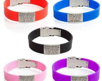 Bracelets d'identification d'urgence gravés personnalisés