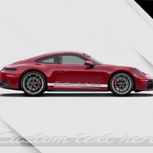 Seitenstreifen-Aufkleber mit individuellem Text für Porsche 911, Cayman, Boxster, Macan, Cayenne
