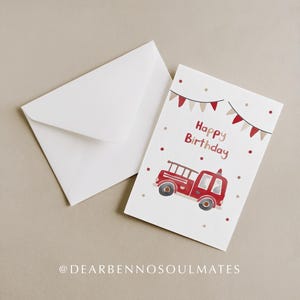 Geburtstagskarte | Feuerwehrauto | Feuerwehr | Kindergeburtstag | Postkarte | Grußkarte | Wasserfarben | Aquarell | Karte mit Umschlag